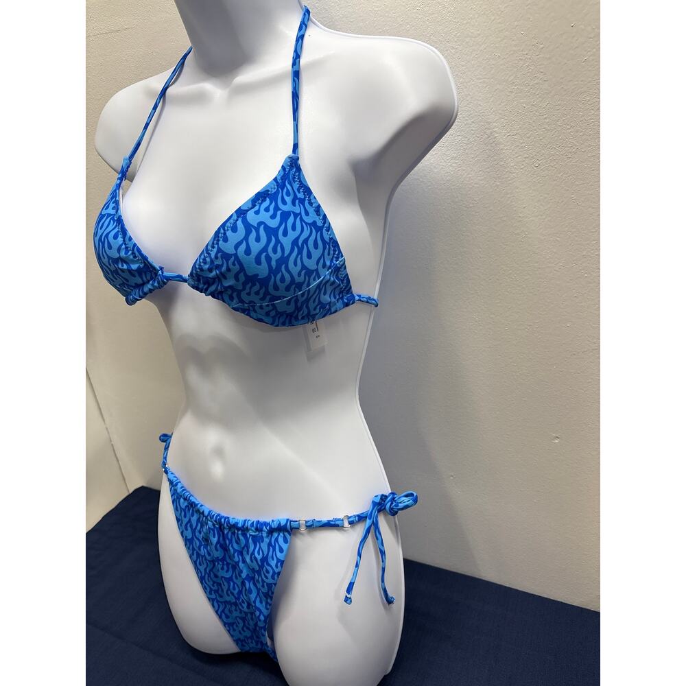 Blue halter strings two piece swimsuit women’s size small strap tie new - Picture 2 of 10